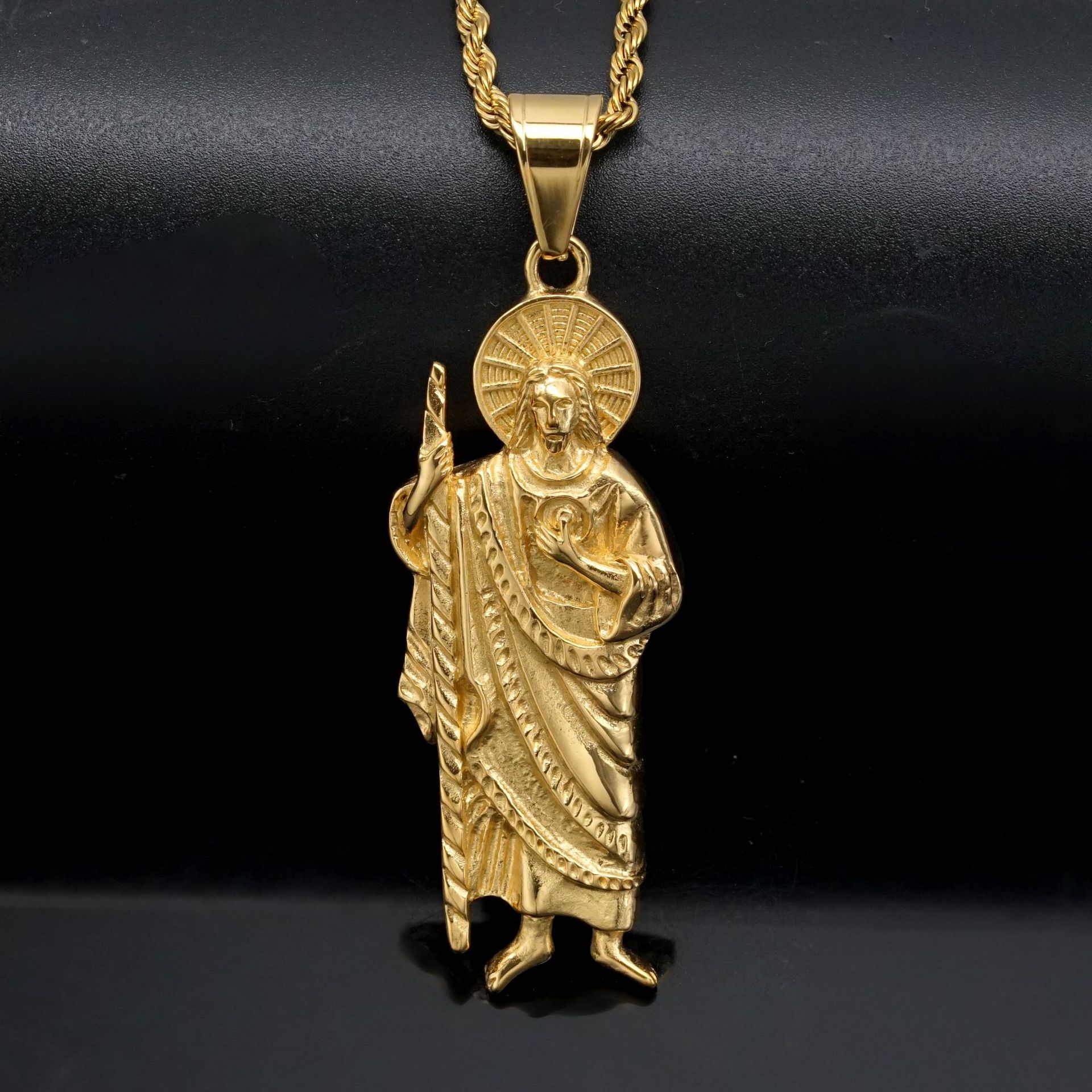 Jewelry Making Singapore - สร้อยคอจี้316L สแตนเลสซานต้า muerte ทำสีทองแท้ San Judas