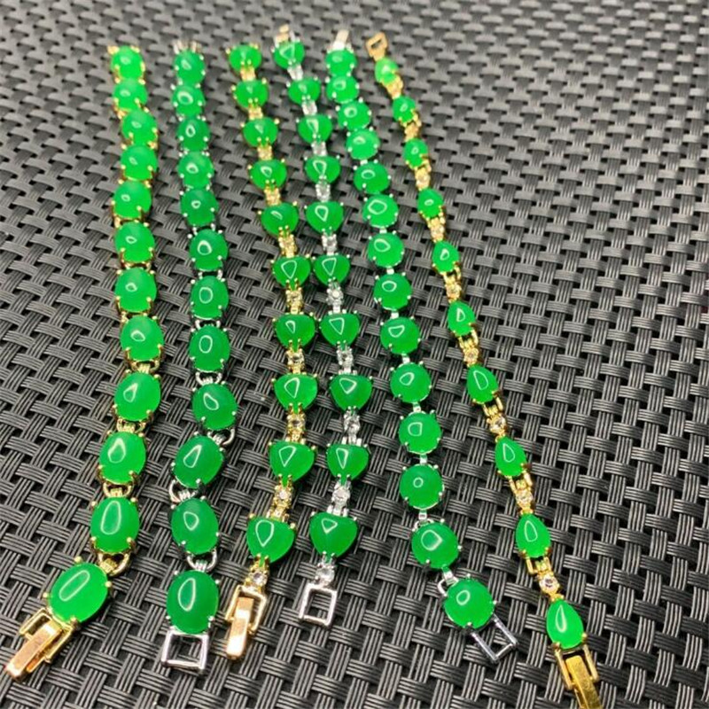 Jewelry Making Singapore - ธรรมชาติมาเลย์ Jades Chalcedony Stone สร้อยข้อมือสีเขียว Jades
