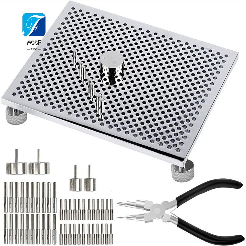 Wire Jewelry Making Jig - ชุดเครื่องมือทำเครื่องประดับ A55F, แผ่นโลหะเจาะรูพร้อมอุปกรณ์ดัด, คีมและเข็มสำหรับทำห่วง, ตะขอรูปตัว S,