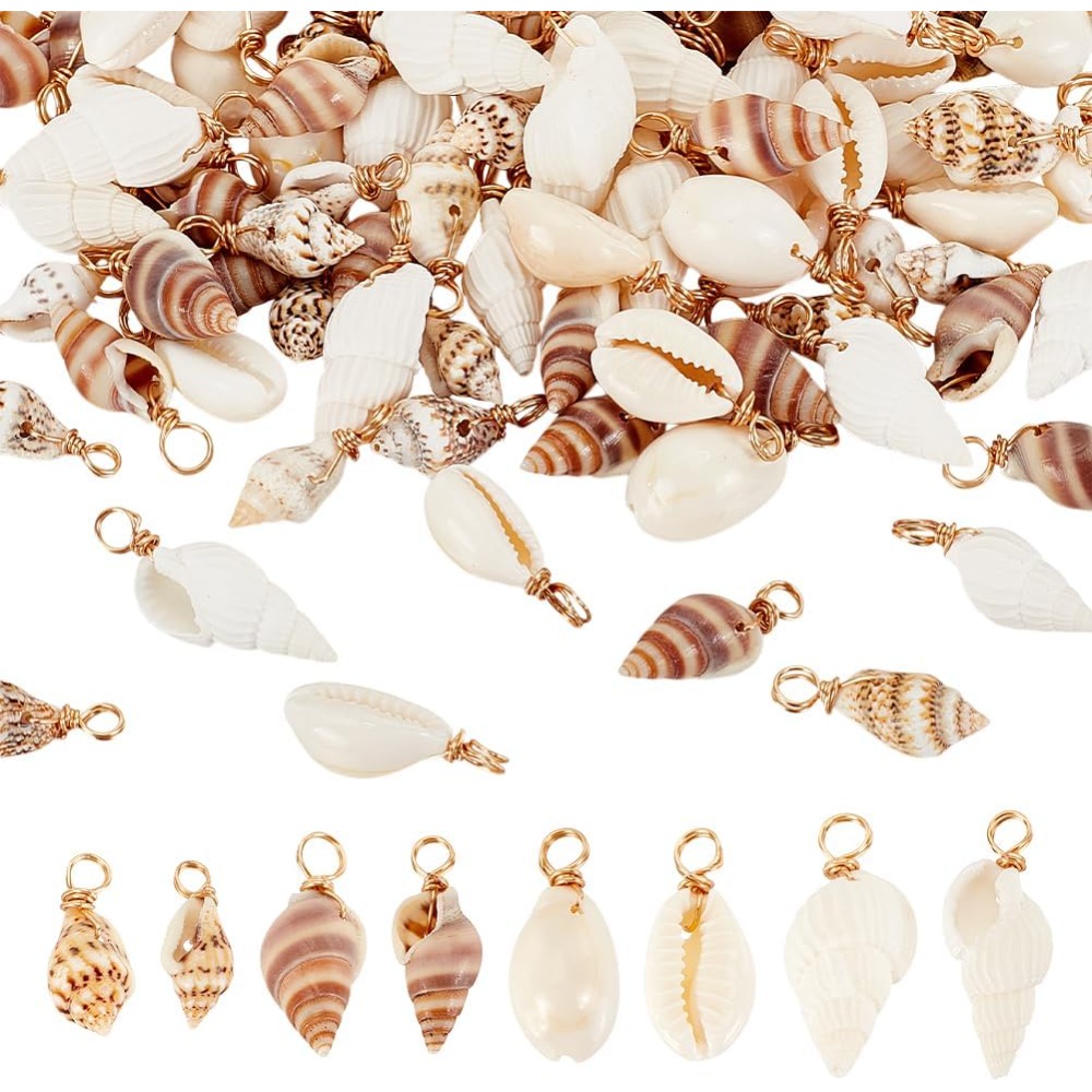 Jewelry Making Kits - 100pcs 4 รูปแบบเปลือกหอยธรรมชาติ Charms จี้เปลือกหอย Link