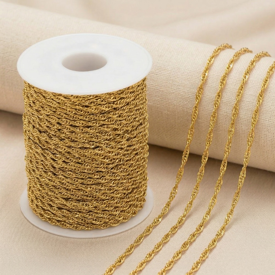 Jewelry Making Singapore - โซ่สแตนเลสสีทอง 2 เมตร สำหรับทำเครื่องประดับ โซ่สิงคโปร์ โซ่ลายคลื่นน้ำ
