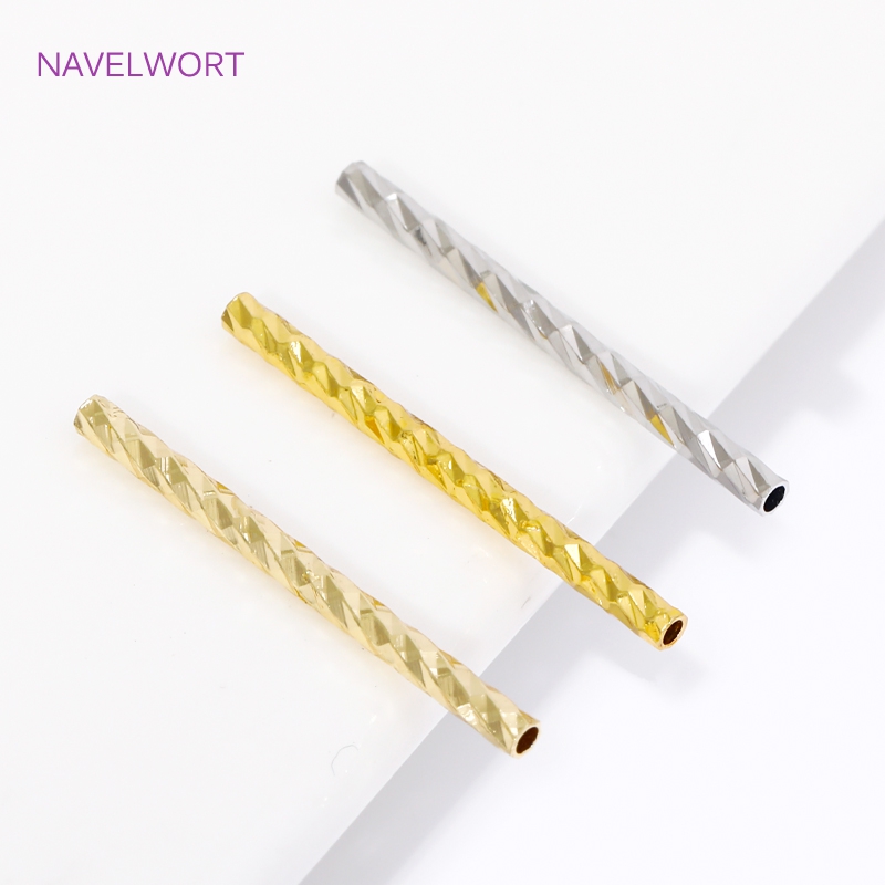 Jewelry Making Youtube - ลูกปัดหลอดลายทางขนาด 10/15/20 มม. ชุบทอง 18K ทำจากทองเหลือง
