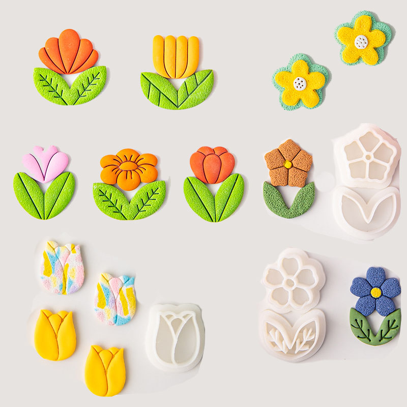 Jewelry Making In Clay - แม่พิมพ์ตัดดินโพลิเมอร์รูปใบดอกทิวลิป สำหรับงาน DIY ตัดกลีบดอกแบบเรขาคณิต ใช้ทำต่างหู จี้
